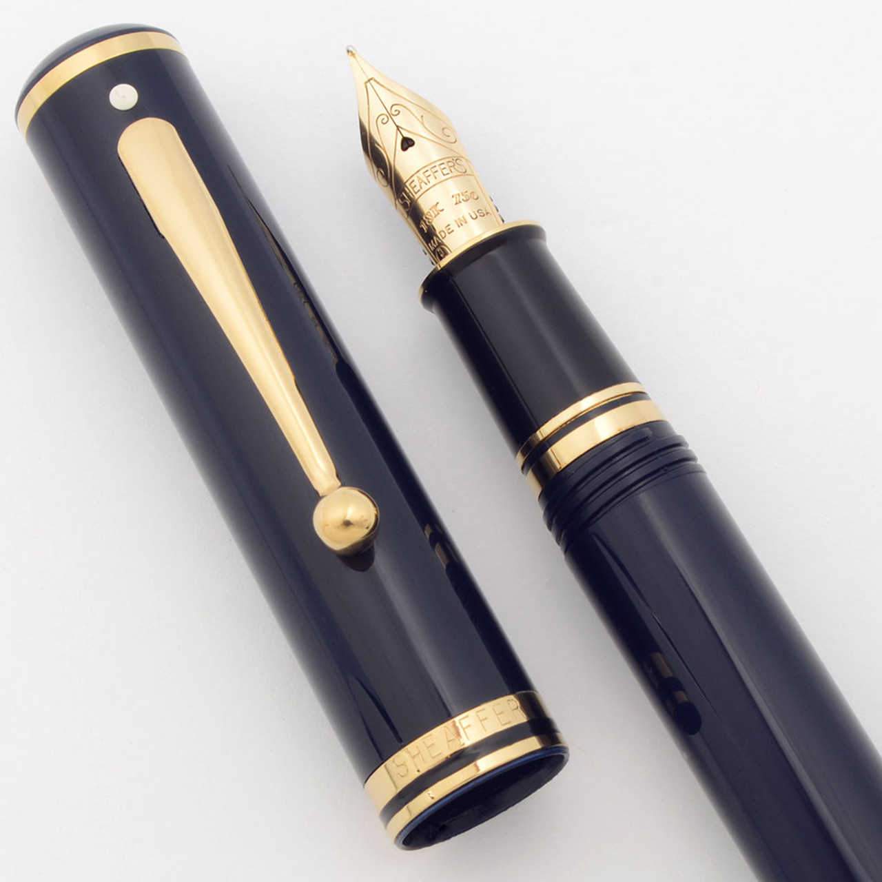 Sheaffer Connaisseur Fountain Pen (1998) - Blue w Gold Trim, C/C, Medium 18k Nib (Excellent +, Works Well)