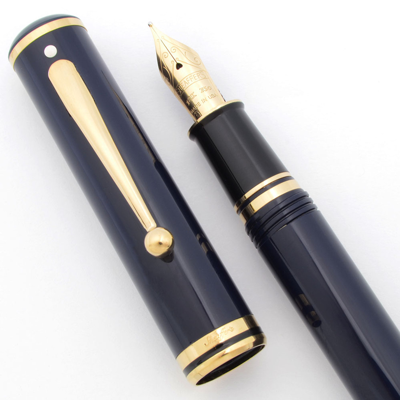 Sheaffer Connaisseur Fountain Pen (1998) - Blue w Gold Trim, C/C, Medium 18k Nib (Excellent, Works Well)