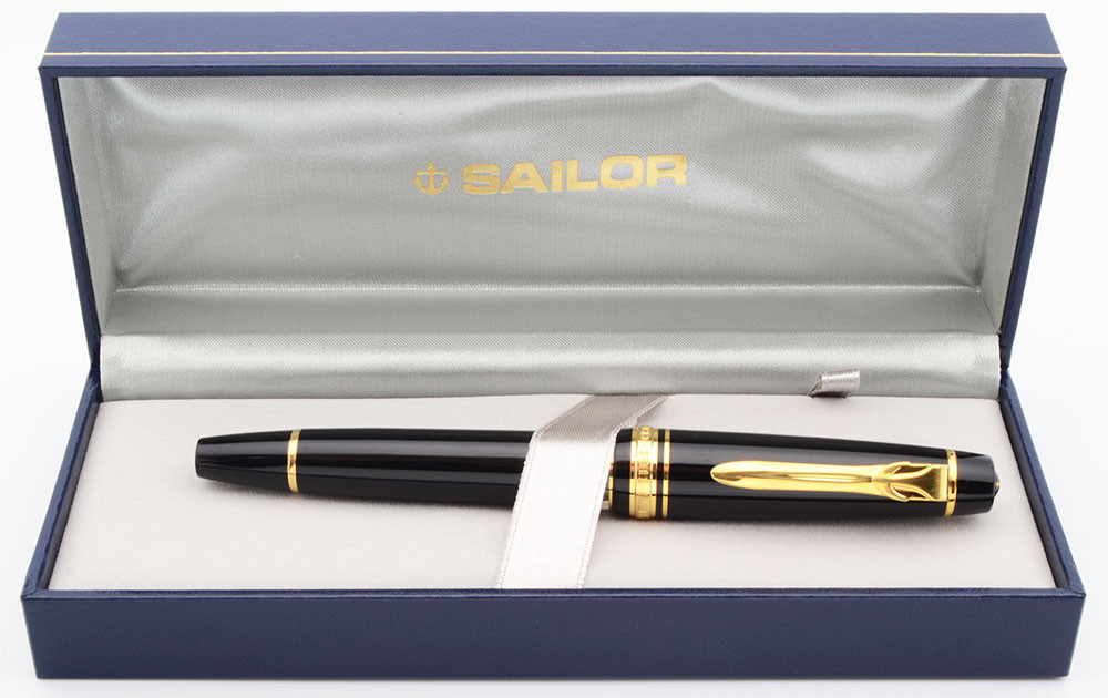 Sailor Pro Gear II Realo Fountain Pen - Standard Size, Black w Gold Trim, Broad HB 21k Nib (Excellent + in Box, Works Well)