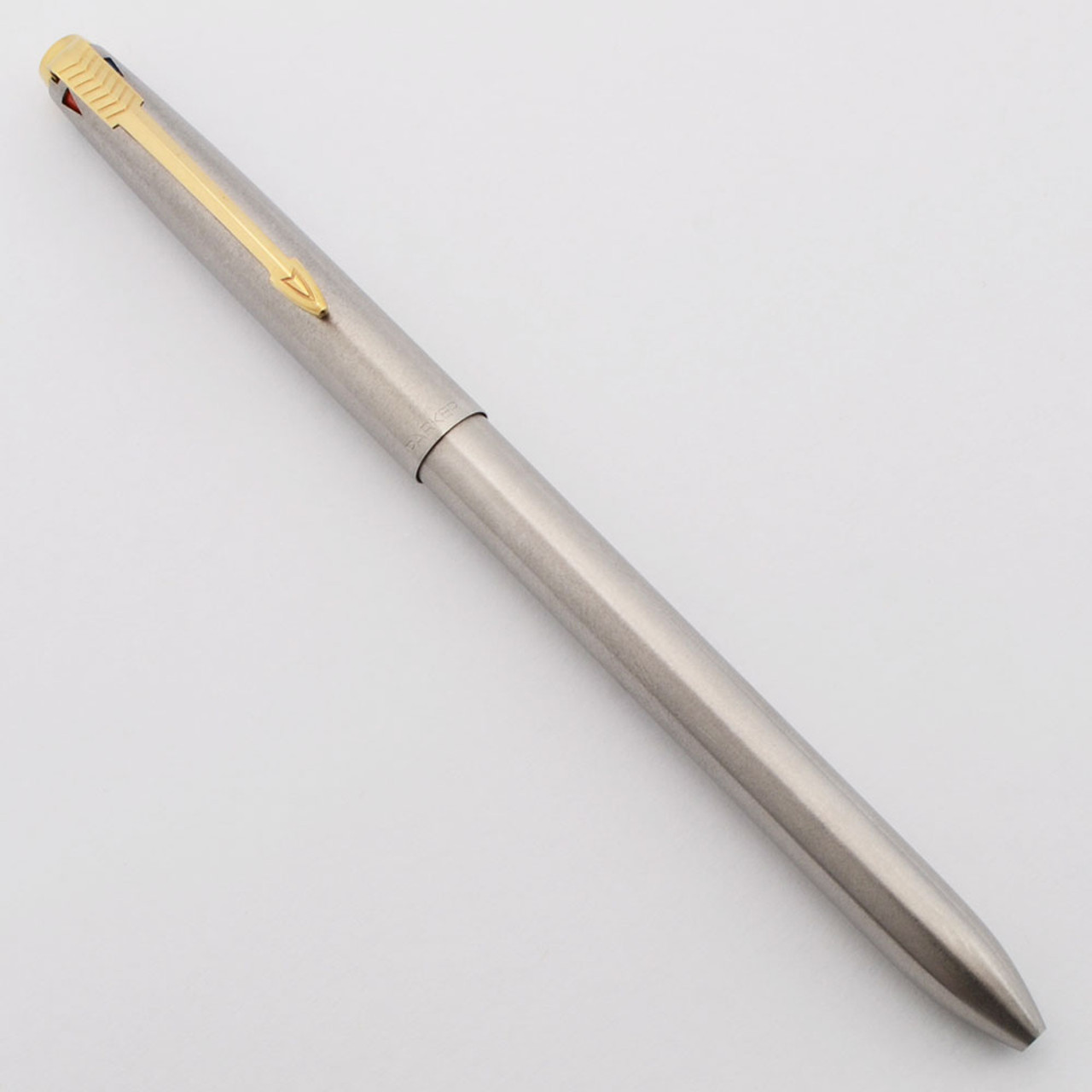 Parker 45 Flighter Multi-Pen - Four-Color Ballpoint,  Brushed Steel Finish, Gold-Plated Clip (Excellent, Works Well)