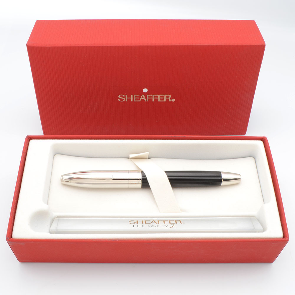 Sheaffer Legacy 2 Fountain Pen (#866) - Linear Matte Black, Palladium Cap, Touchdown Fill,  Fine 18k Nib (Excellent in Box, Works Well)