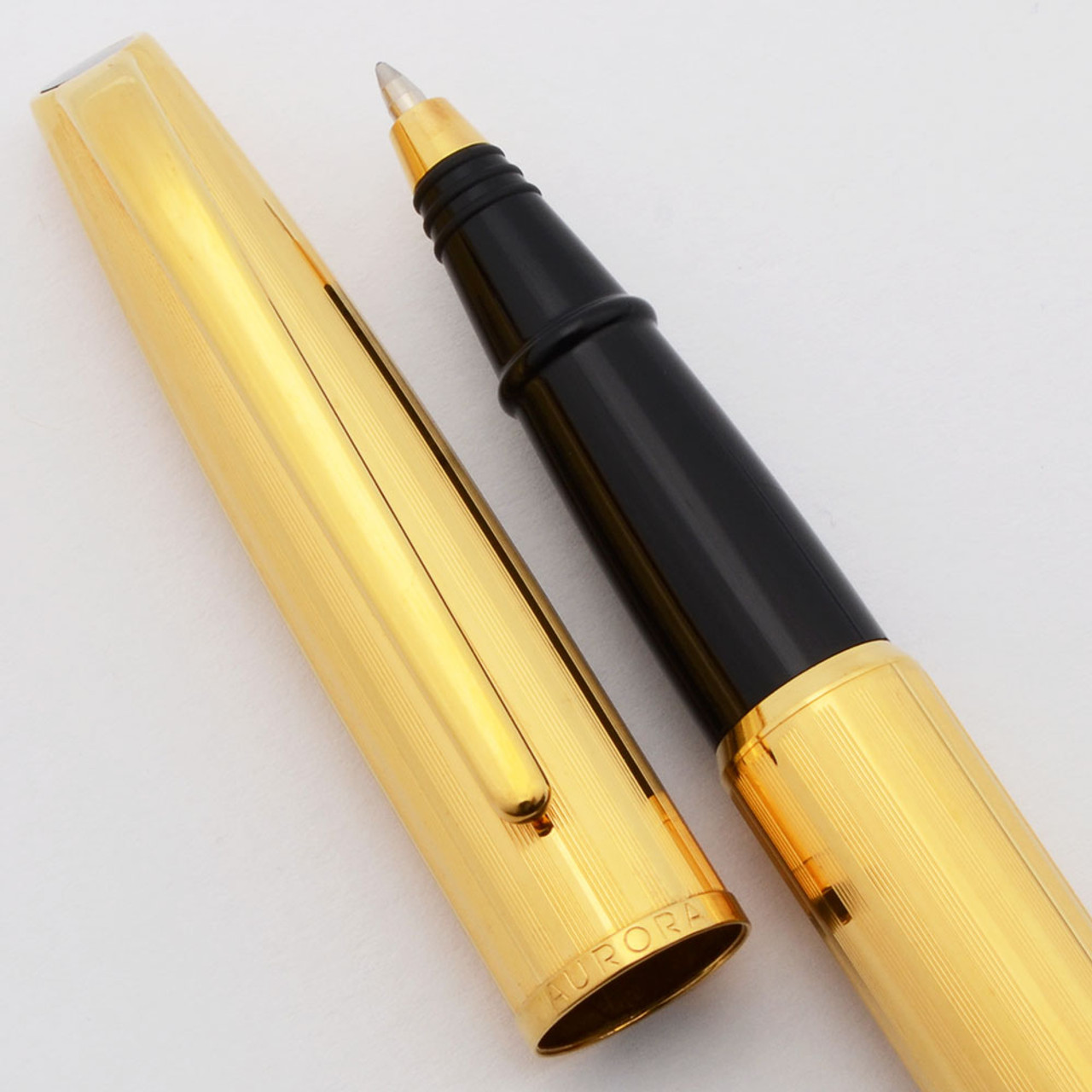 Aurora Style Metal Rollerball Pen - Model E79, Gold Lined Cap & Barrel (Excellent, Works Well)