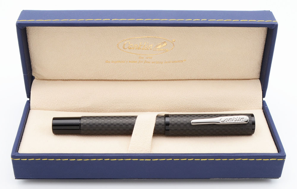 Conklin (Modern) Nighthawk Metals Fountain Pen - Black/Grey Carbon Fiber, C/C, Fine Black Steel Nib (Excellent,  in Box, Works Well)