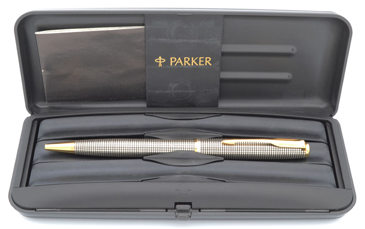 Parker Sonnet Ballpoint Pen (1994, France) - Sterling Silver Cisele w/Gold Trim (Excellent +, Works Well)