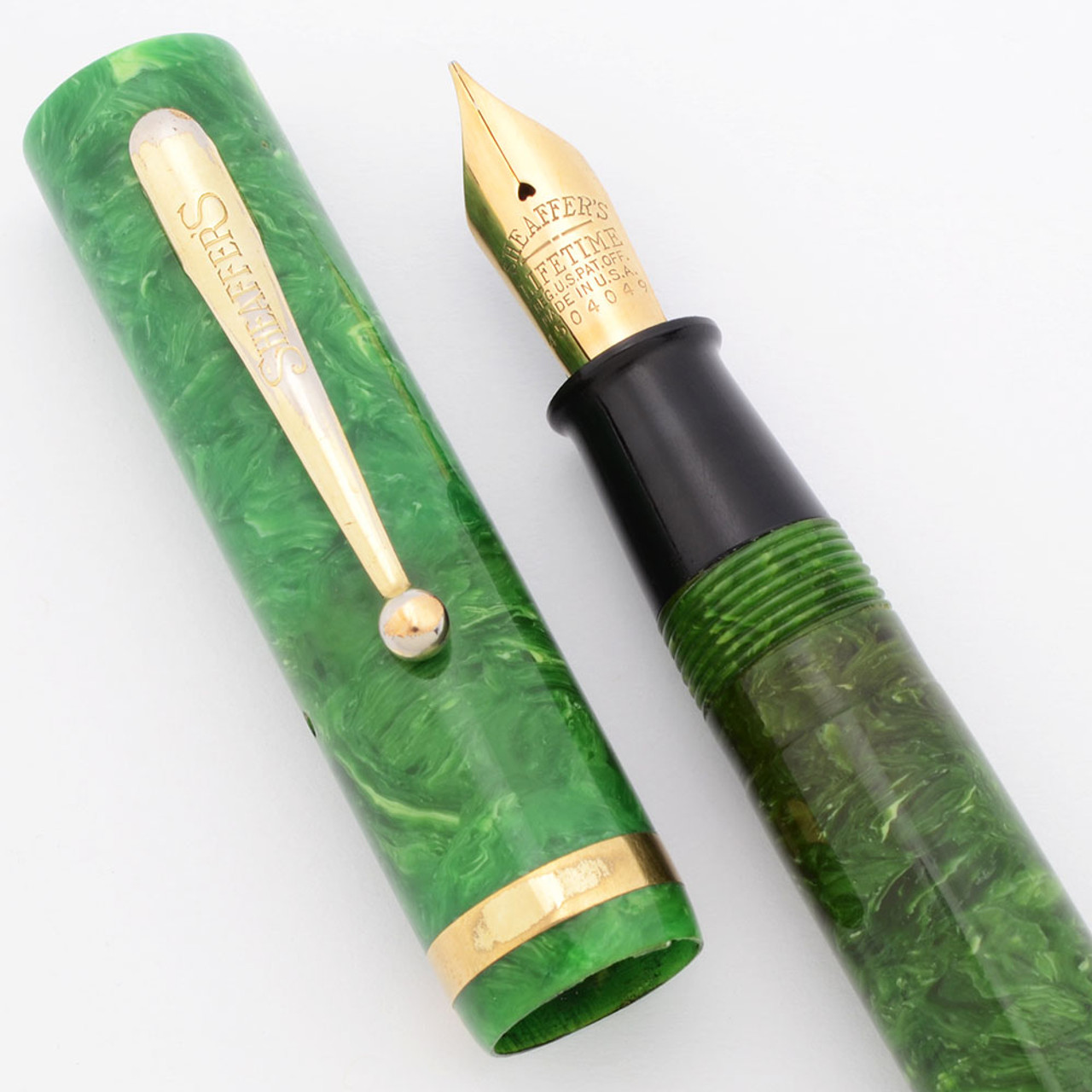 Sheaffer Lifetime Oversized Flat Top (Early 1930s) - Jade Green, Short Humped Clip, Medium Lifetime Nib (Excellent, Restored)