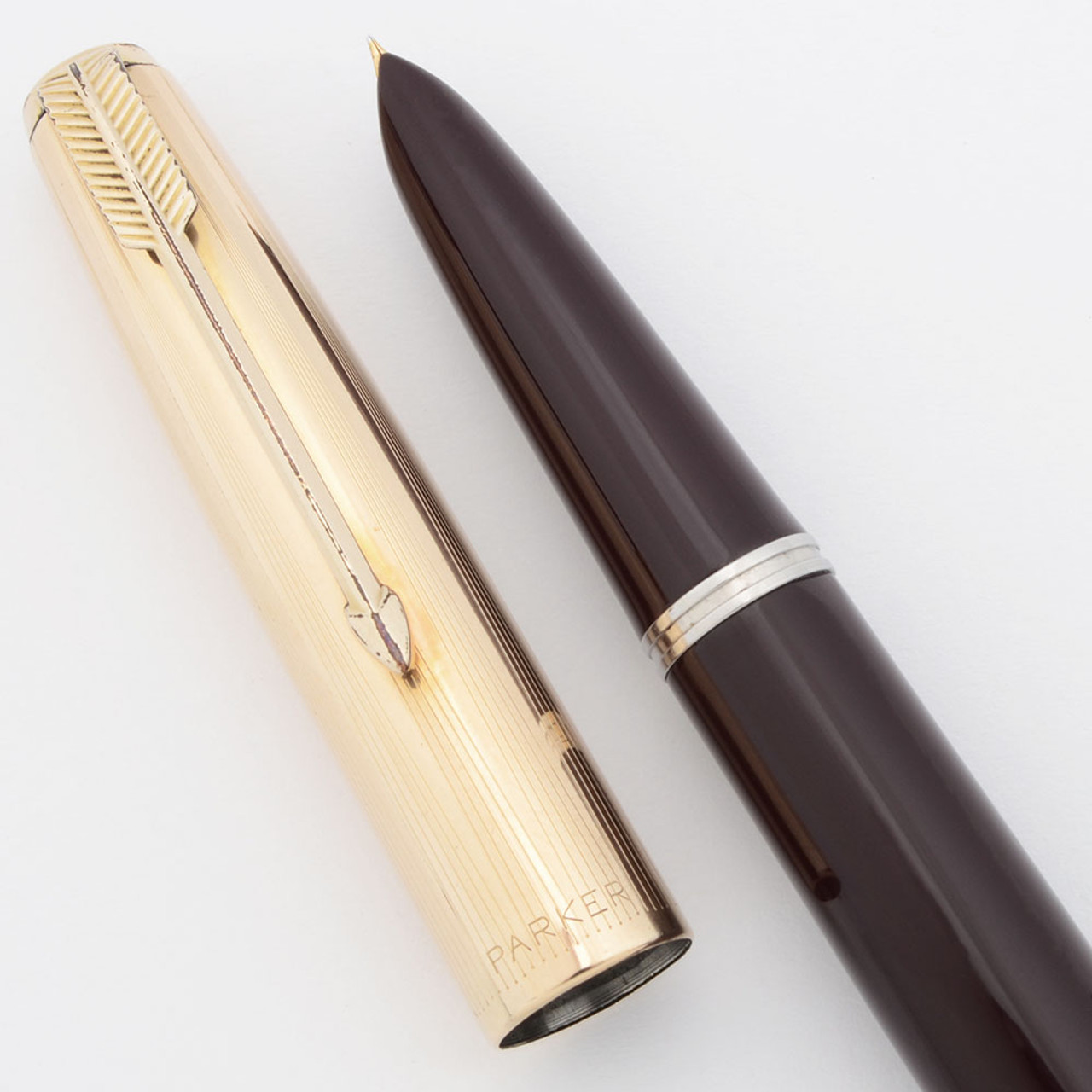 Parker 51 Aerometric (Post 1952) -  Burgundy, Gold Filled Converging Lines Cap, Fine Gold Nib (Excellent, Works Well)