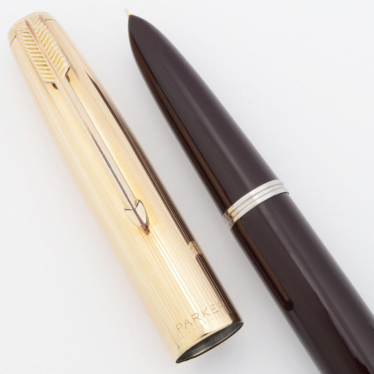 Parker 51 Aerometric (1949) - Burgundy, Gold Filled Cap, Fine Nib (Excellent, Works Well)