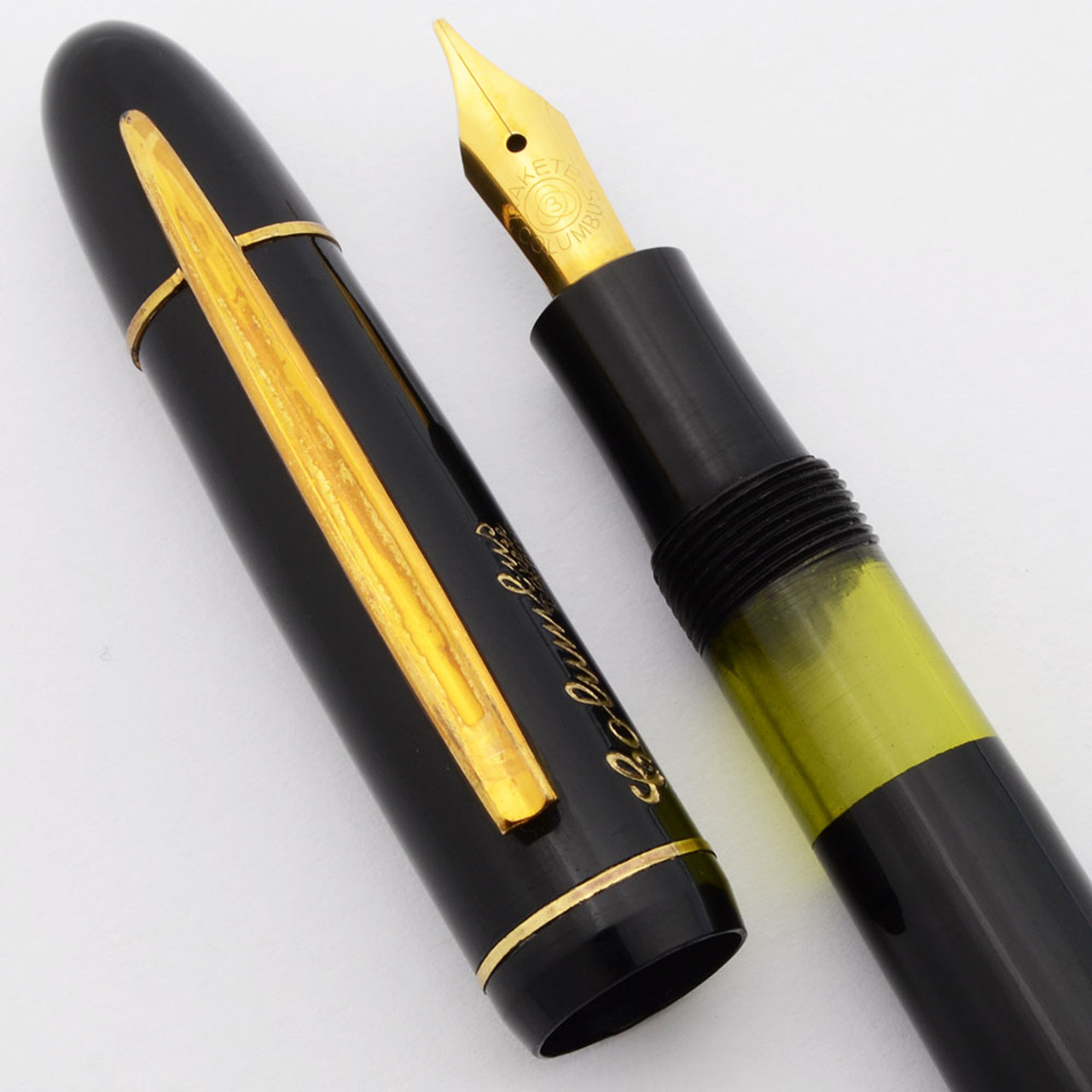 Columbus Rakete 9090 Fountain Pen (1950s) - Black w GT,  Piston Filler, Medium Flexible Rakete Nib (Very Nice, Restored)