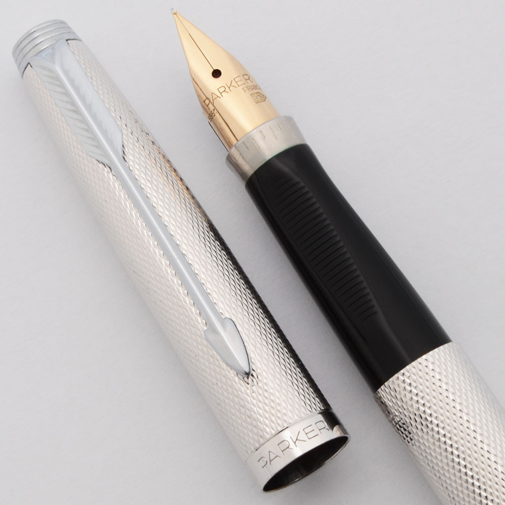 Parker 75 Fountain Pen (France) - Grain d'Orge, Rhodium Plated, C/C, Extra-Fine 14k Nib (Superior, Works Well)