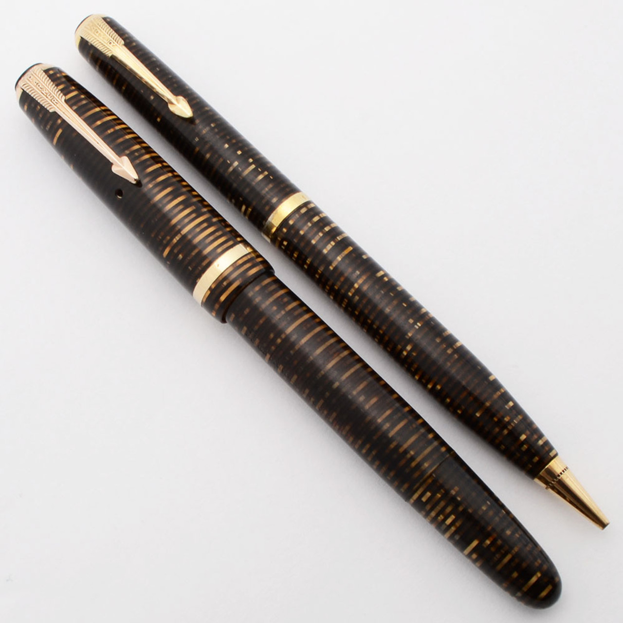 Parker Vacumatic Sub Deb Fountain Pen & Pencil Set (1942) - Golden Pearl, Fine Nib (Excellent, Restored)