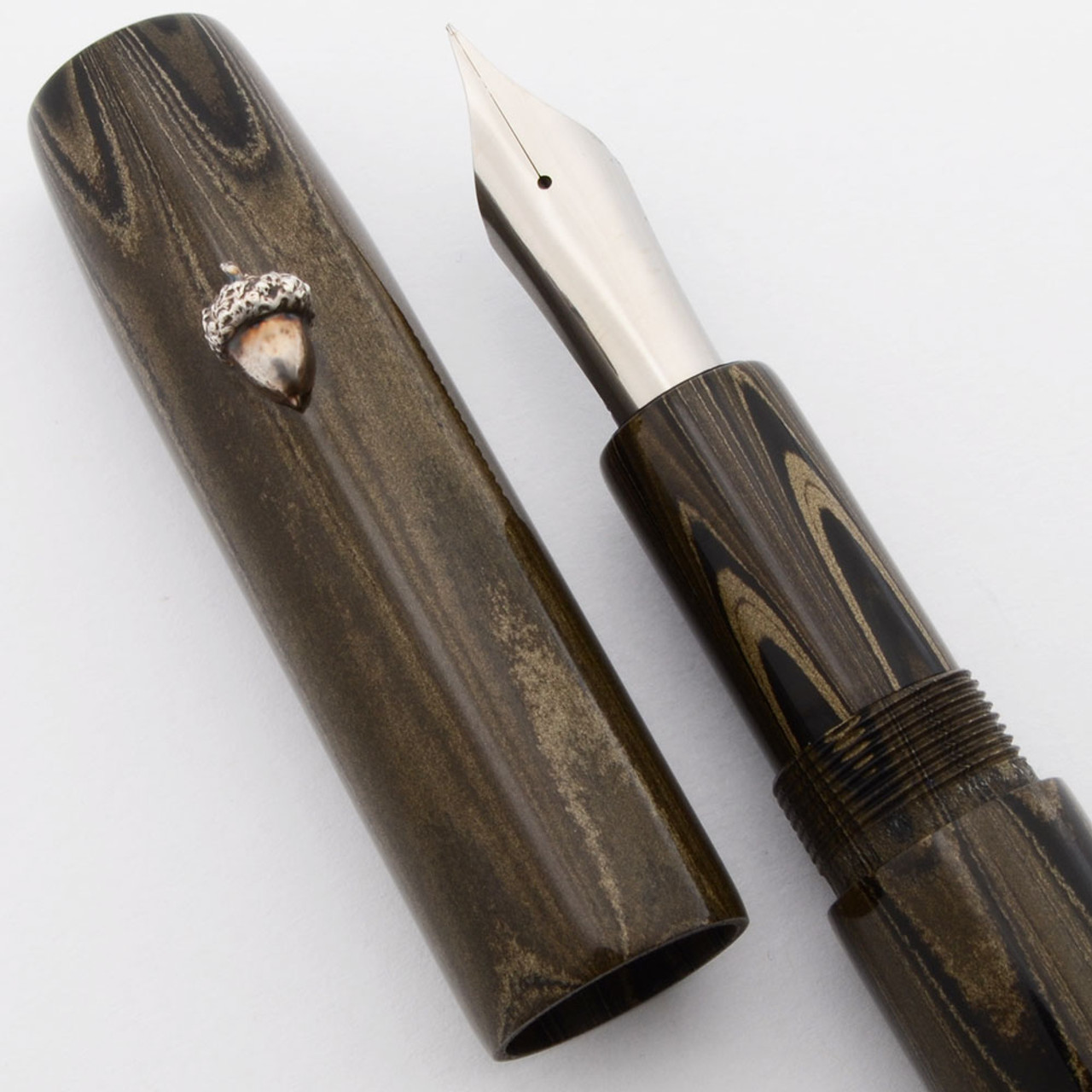 PSPW Prototype Fountain Pen for #8 Nibs - Beige Ripple Nikko Ebonite, Sterling Acorn Rollstop, Bock 380 Compatible Nibs