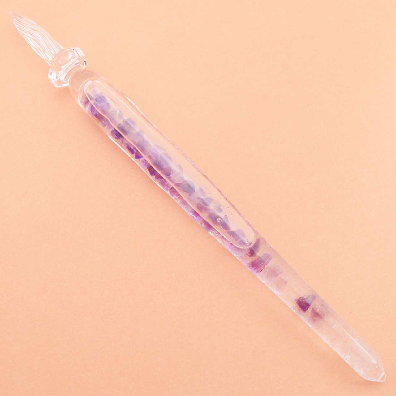 Matsubokkuri Storm Glass Dip Pen - Clear w Amethyst, Fine Dip (Excellent in Box, Works Well)