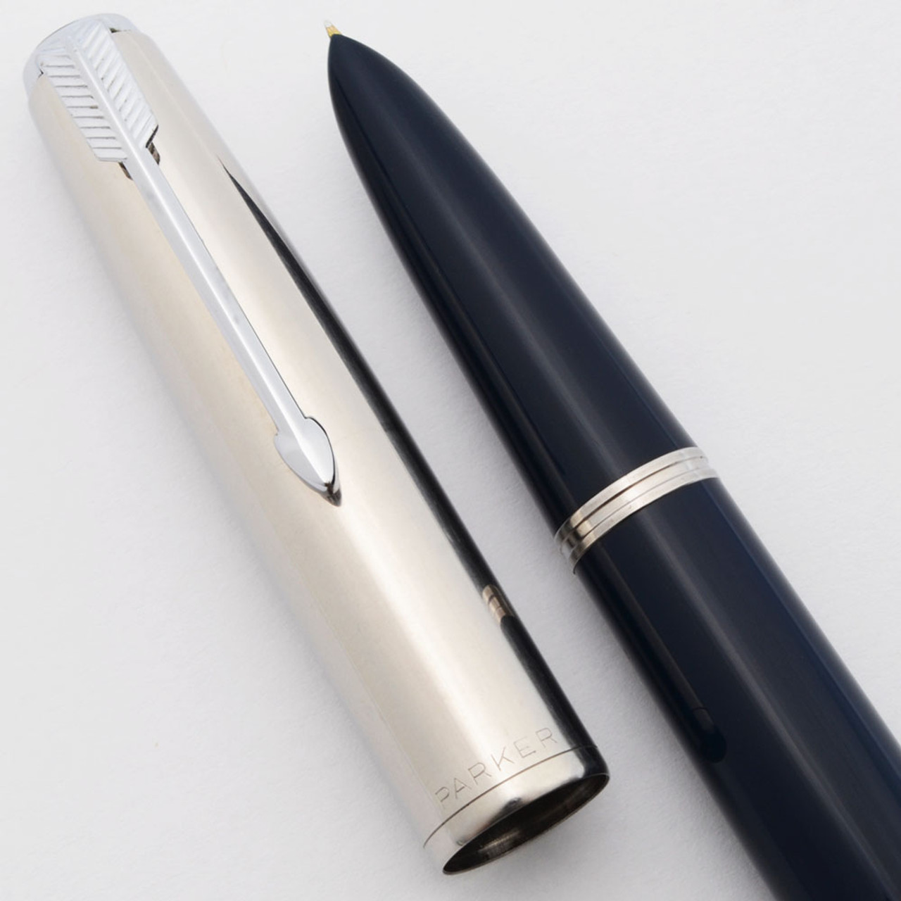 Parker 51 Aerometric Fountain Pen (post-1952) - Midnight Blue, Lustraloy Cap, Fine 14k Nib (Excellent , Works Well)