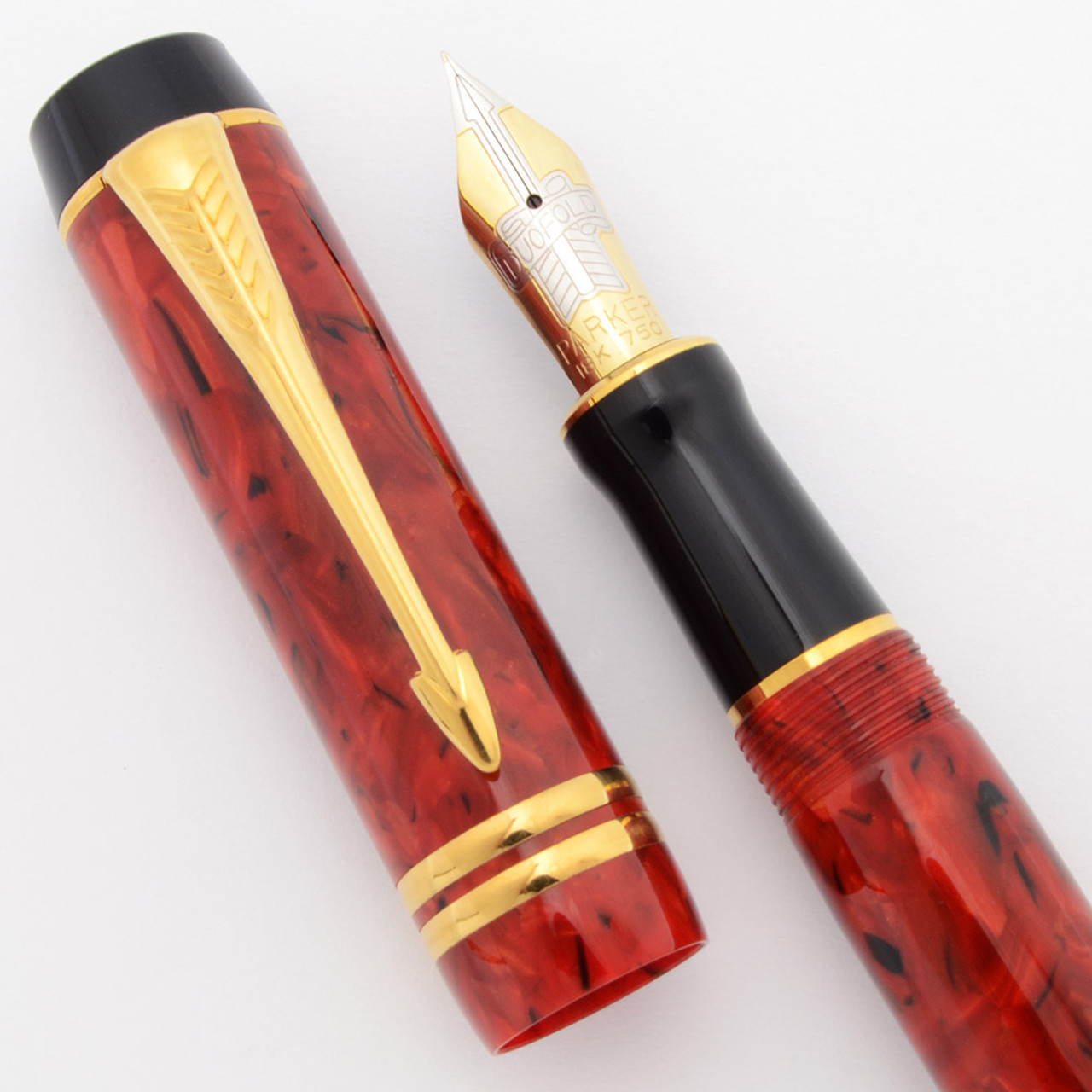 Parker Duofold Centennial Fountain Pen (Mk II 1996)- Jasper Red, 18k Extra-Fine Nib (Excellent, Works Well)