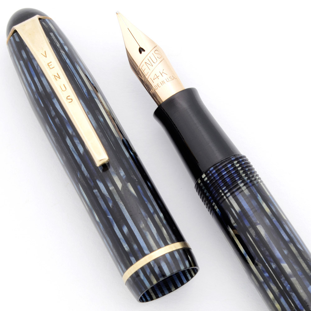 Venus President Fountain Pen (1940s/50s) - Blue Striated, Lever