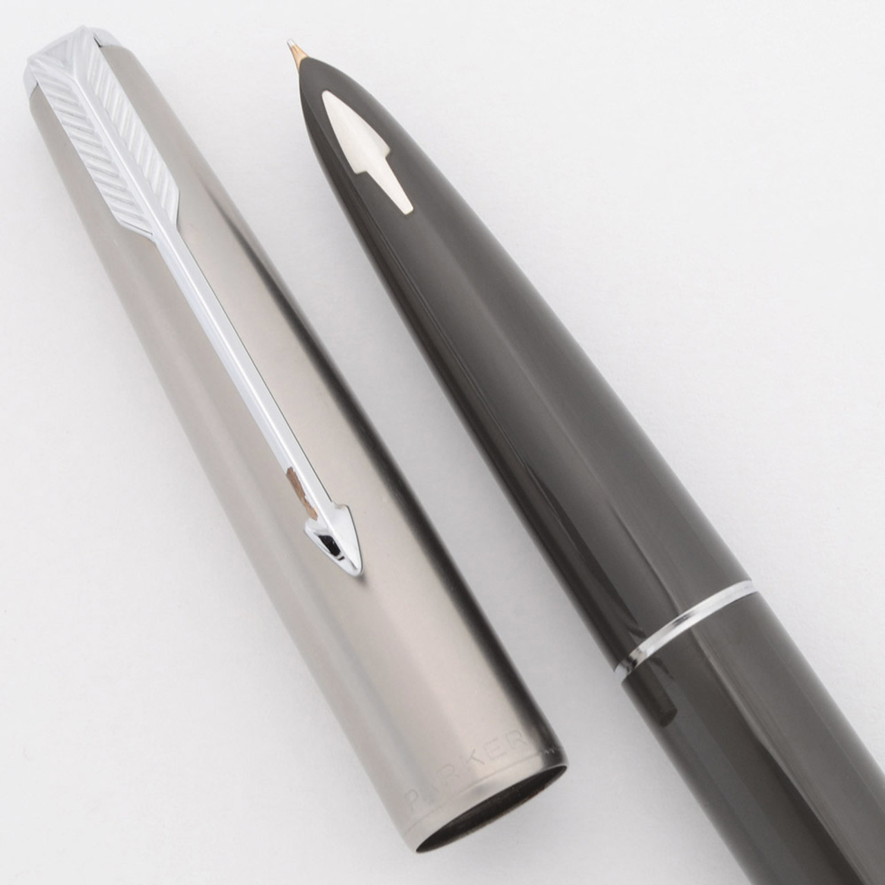 Parker 61 Mk II Fountain Pen (1962-69) - Grey w Lustraloy Cap, Medium-Fine (Excellent, Works Well)