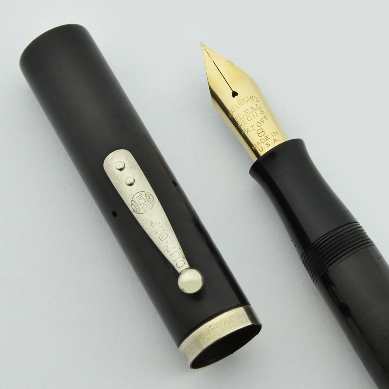 Waterman 58 Oversize Fountain Pen - Black Chased Hard Rubber, Nickel Trim, Fine Semi-Flex Nib (Excellent, Restored)