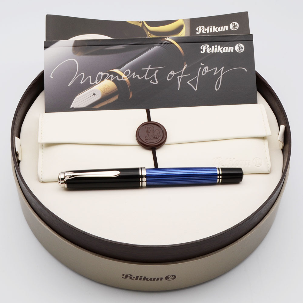 Pelikan M805 Souveran Fountain Pen - Blue and Black, C/C, 18k Fine