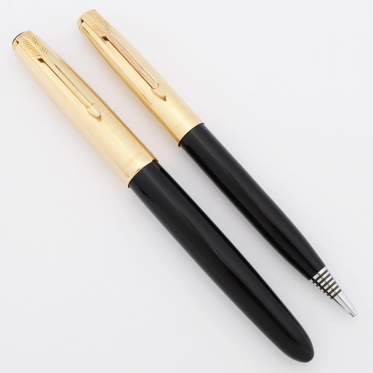 Parker 51 Aerometric Demi Pen Set (1952) - Black, Gold Filled Cap, 0.9mm Lead, Fine Gold Nib (Excellent, Work Well)