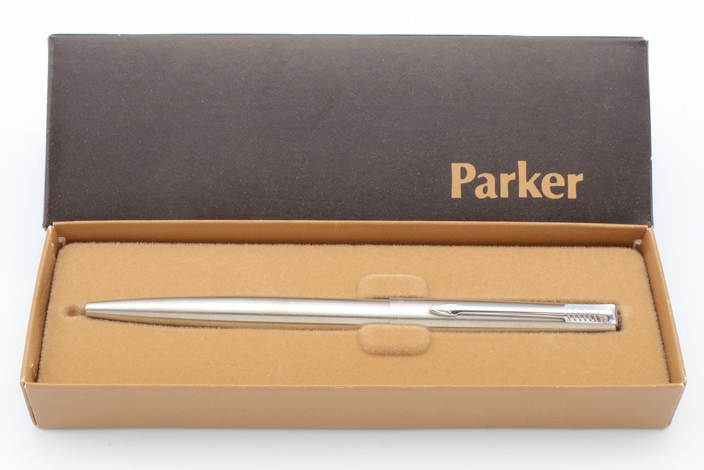 Parker 15 Flighter Ballpoint Pen (1981) - Brushed Steel w/Chrome