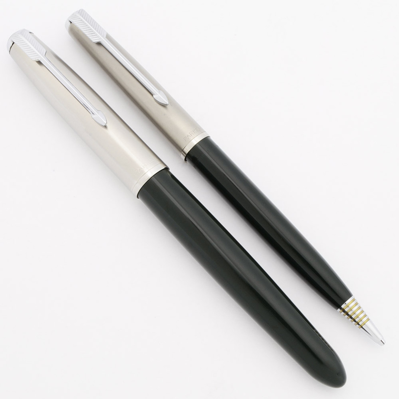 Parker 51 Aerometric Fountain Pen Set (1950) - Forest Green, Lustraloy Cap, Fine 14k Nib (Excellent +, Works Well)