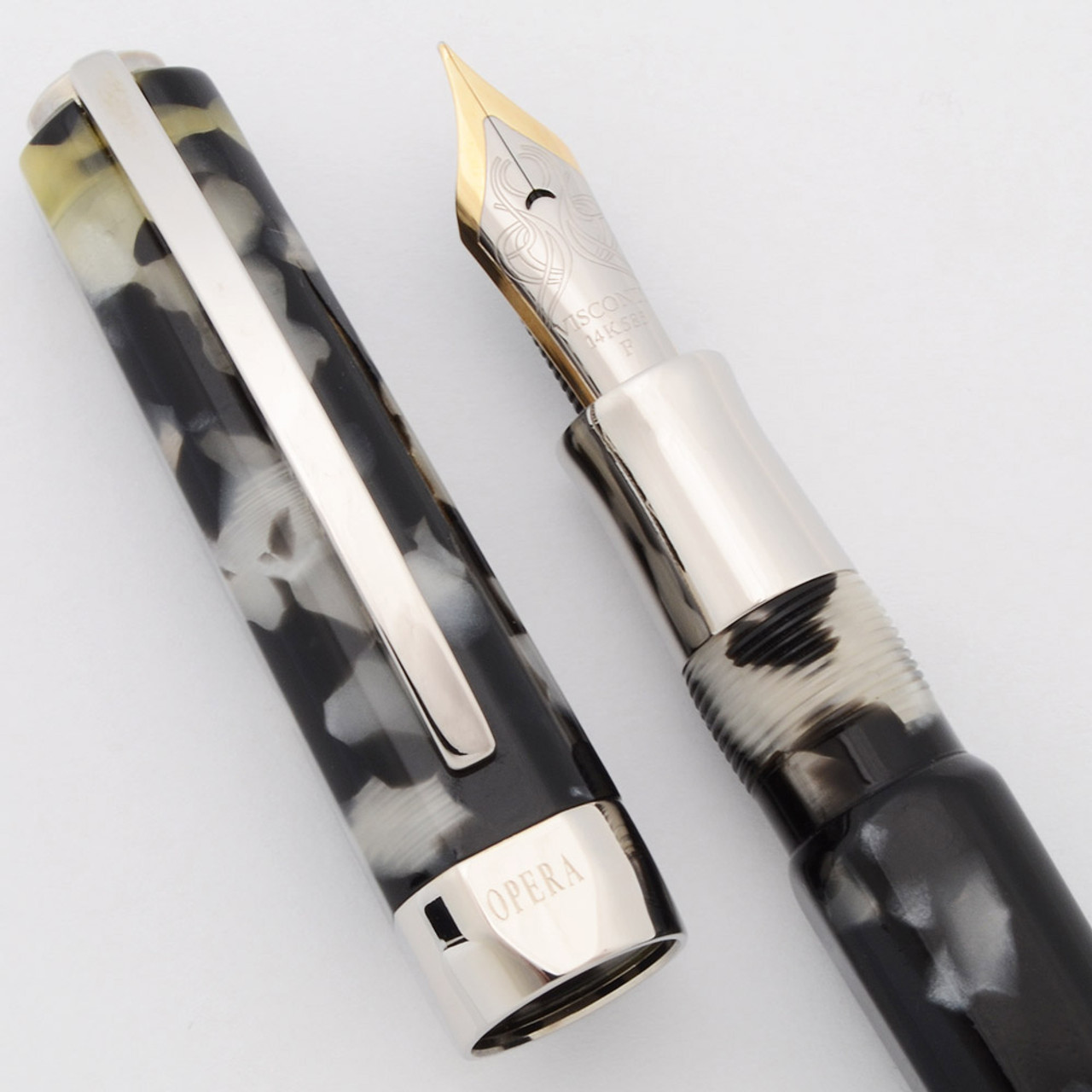 Visconti Opera Fountain Pen - Black & White, C/C,  14K Fine Nib (Near Mint, Works Well)