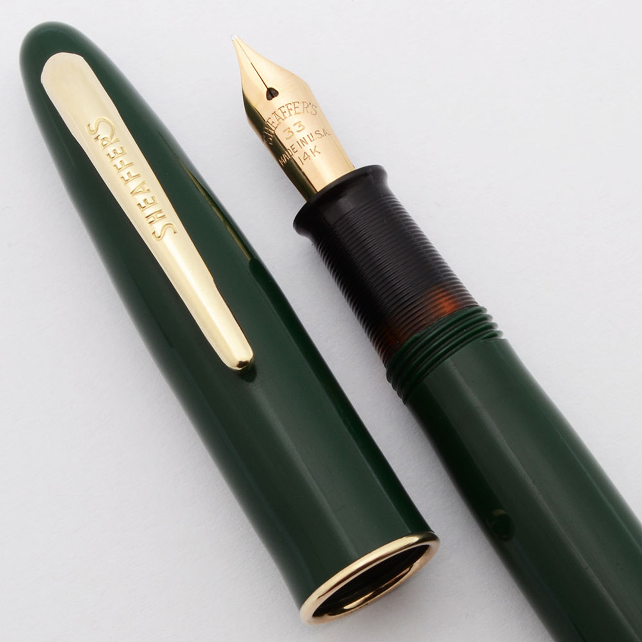 Sheaffer Craftsman Fountain Pen (1950s) - Green w/GT, Touchdown, Medium 14k #33 Nib (Excellent, Restored)