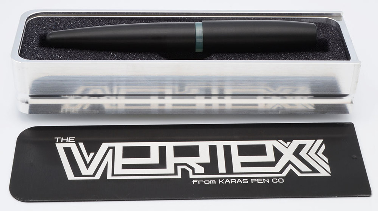 Karas Pen Co. Vertex Fountain Pen - Black Delrin, Fine Titanium Nib (Excellent in Original Box, Works Well)