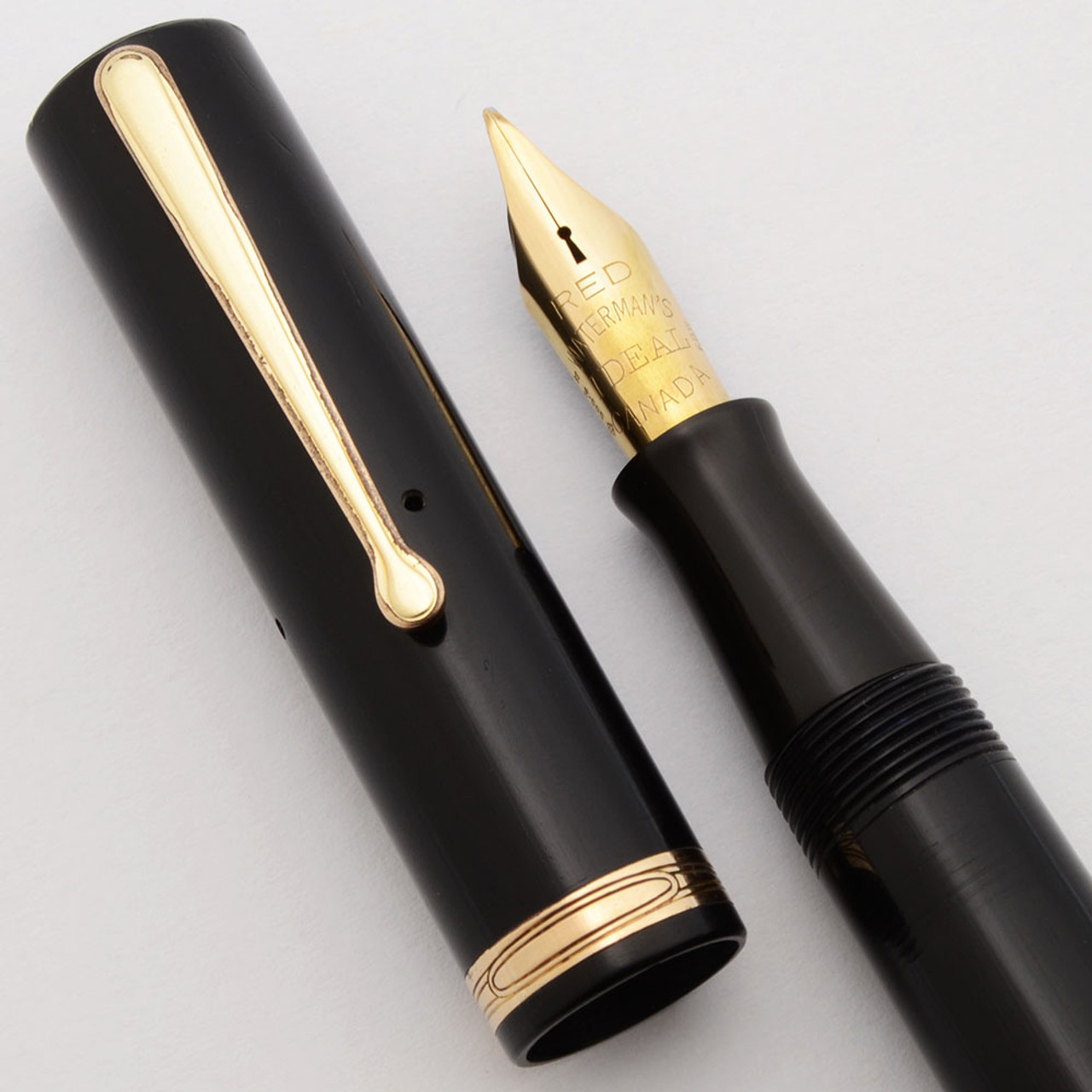 Waterman 5 Celluloid Fountain Pen (Canada) - Black, "Red" Full Flex Medium-Fine Nib (Excellent, Restored)