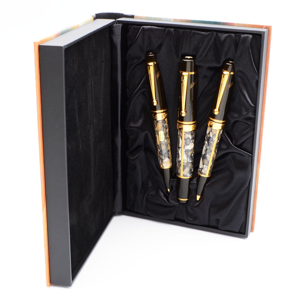 Montblanc Writers Edition LE Three Piece Pen Set (1996) - Alexandre Dumas, White Marble, 18k Medium (Excellent in Box, Works Well)