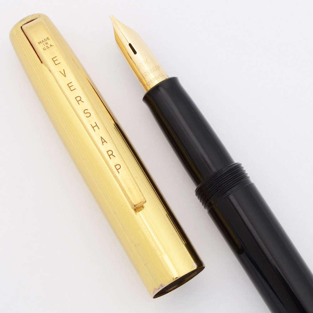 Eversharp Slim Ventura Fountain Pen - Black with GF Lined Cap, Aerometric Filler, Fine 14k Nib (Excellent, Restored)