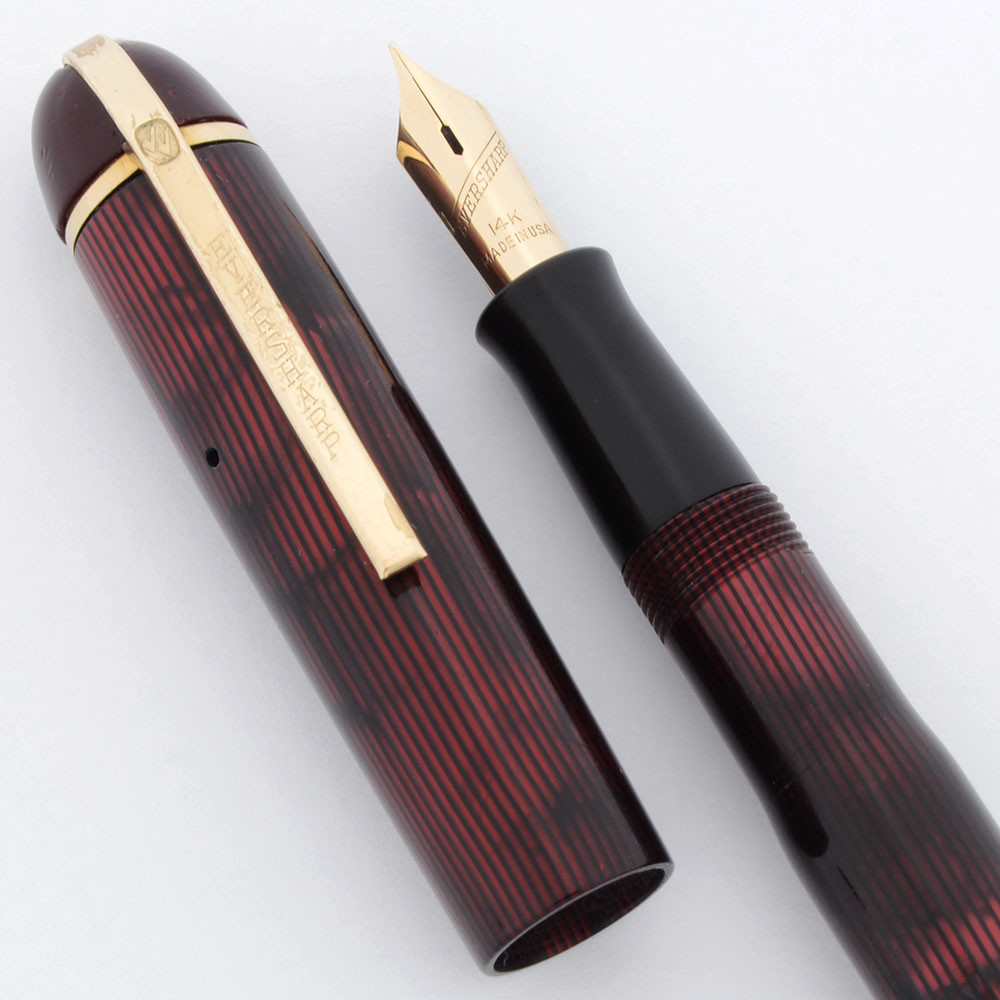 Eversharp Skyline Fountain Pen (1940s) - Red Moire, Black Derby