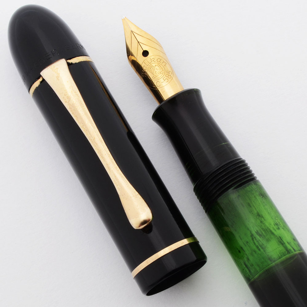 Pelikan IBIS 130 Gunther Wagner Fountain Pen (Post-1949) - Black w/GT, Piston Filler, 14k Flexible Medium Nib (Very Nice, Works Well)