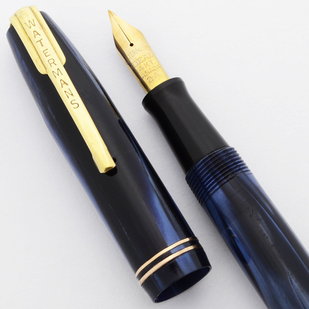 Waterman Stalwart Fountain Pen (Canada, 1940s) Full Size, Blue Marble
