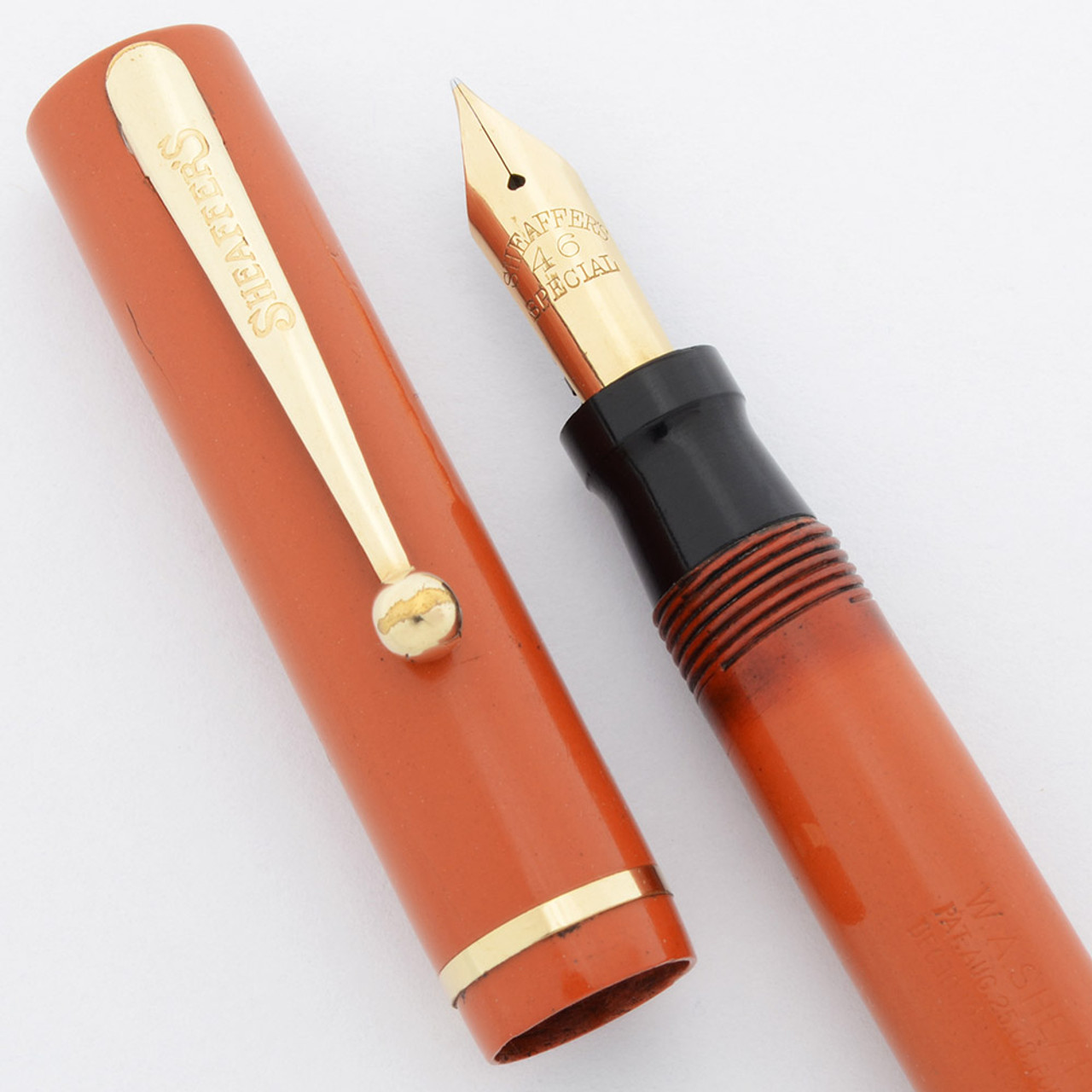 Sheaffer 46 Special Fountain Pen (1925-6) - Coral w/GT, Small Size, Lever  Filler, Medium 46 Special Nib (Very Nice, Restored)