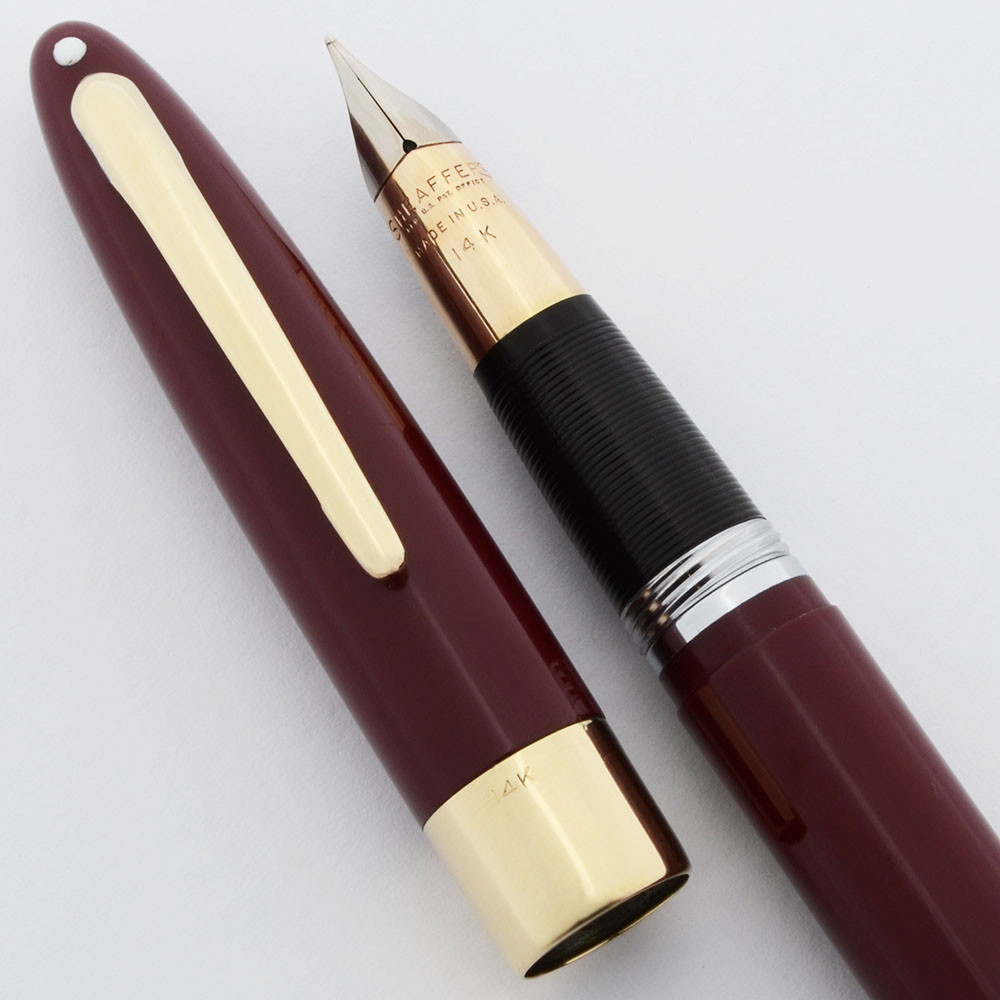 1950年代? SHEAFFER 万年筆 VALIANT Snorkel 14K Sheaffer Valiant Snorkel w 14k Band - Burgundy, First Year w 14k