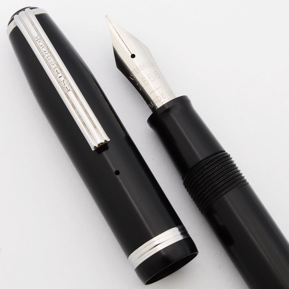 Esterbrook LJ Fountain Pen (1950s) - Black, w/Steel Trim, Lever Filler,  2668 Firm Medium Nib (Very Nice, Restored)
