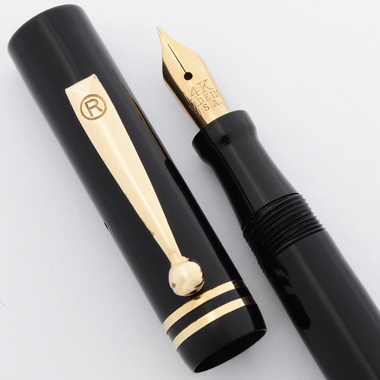 Joseph Lipic Fountain Pen (USA 1930s) - Black, 14k Fine Nib, Lever Filler (Excellent, Restored)