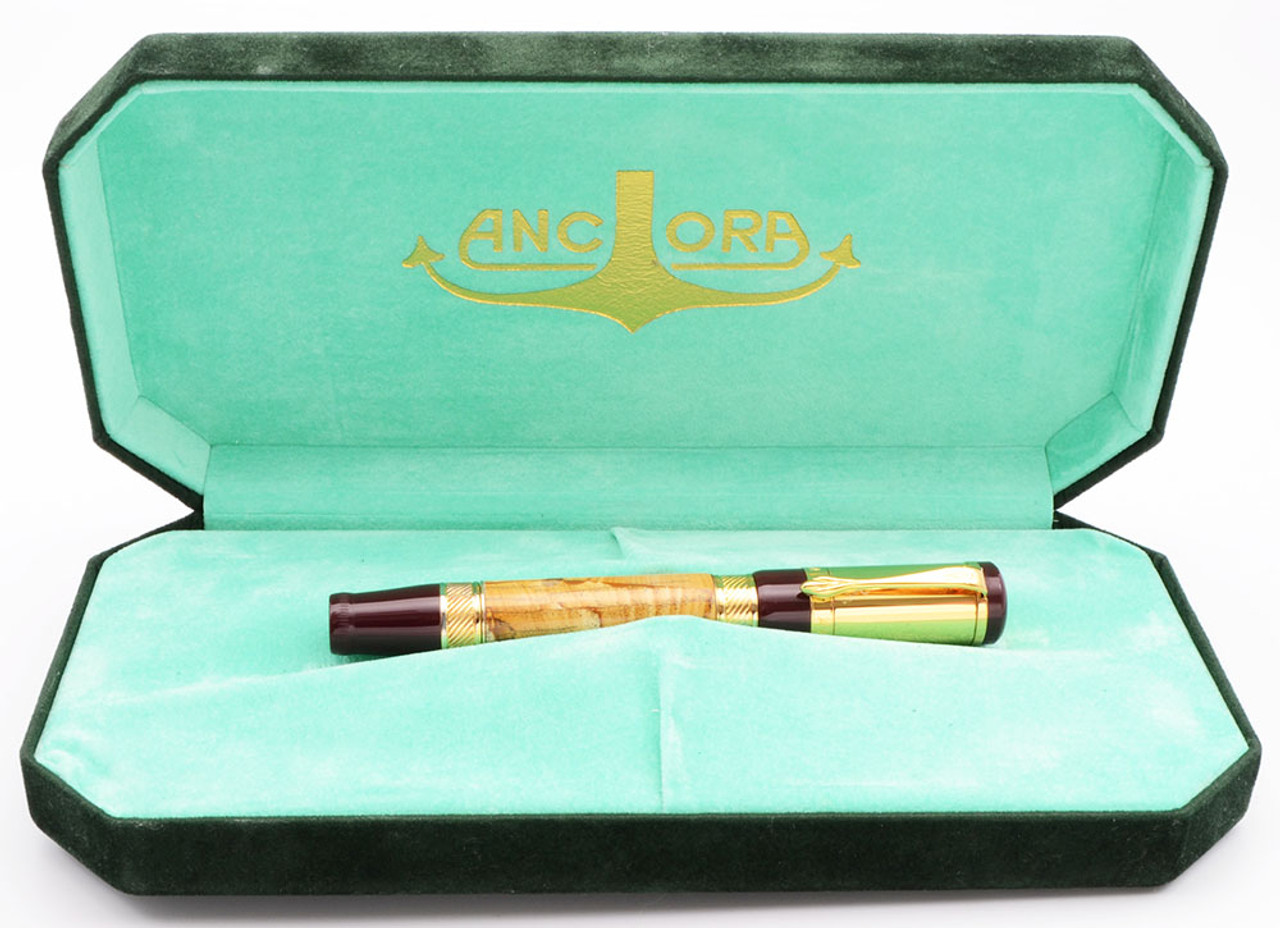 Ancora Paesina Limited Edition Fountain Pen (31/300) - Red Resin w Paesina Stone Barrel, Vermeil Trim, 18k Medium Nib (Excellent in Box, Works Well)