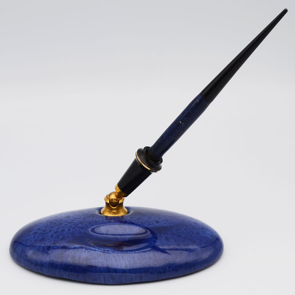 Parker Duofold Desk Pen & Base - Blue Oval Porcelain Base, Lapis