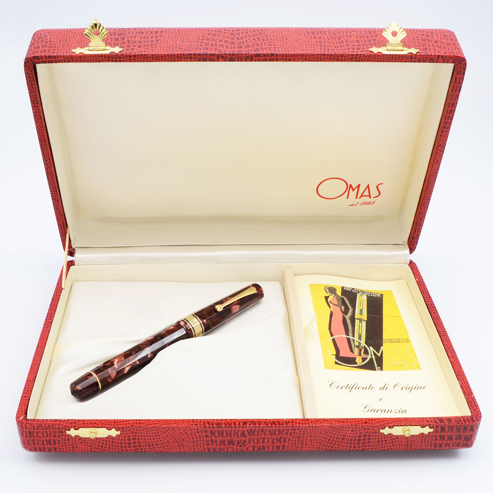 Omas Extra Paragon Celluloid Fountain Pen Multi-Faceted, Burgundy, Fine 14k Nib (Excellent in Box, Works Well)