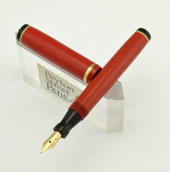 All American (Conklin Sub-brand) Fountain Pen - Red w Black White Bands, Ring Top, Flexible Fine Nib (Excellent, Restored)