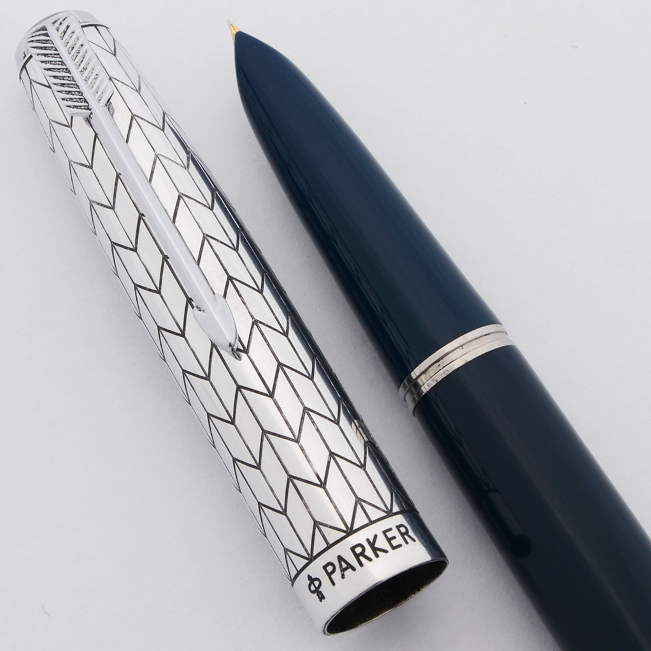 Parker 51 Ariel Kullock "Fantasy" Aerometric - Blue, Steel Chevron Cap, Fine Gold Nib (Excellent +, Works Well)