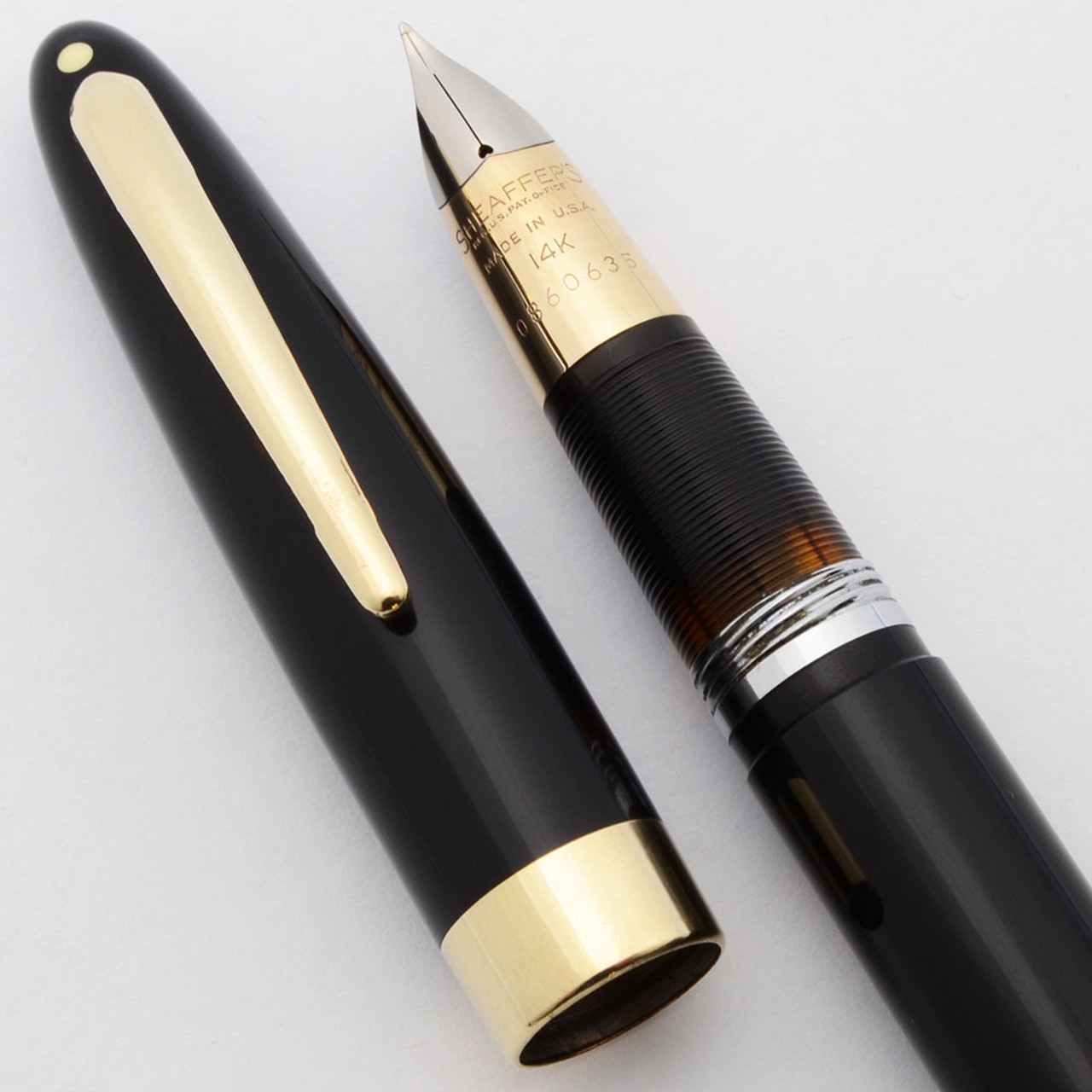 Sheaffer Triumph Touchdown Fountain Pen (1949) - Black, Fine 14k Triumph Nib (Excellent, Restored)