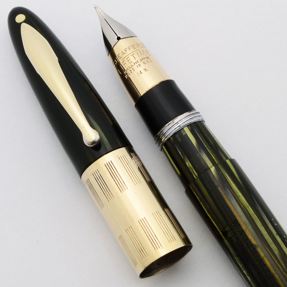 シェーファー トライアンフ ライフタイム 万年筆 14K 1940s Sheaffer Lifetime Triumph Standard (1940s) - Green Striated w Wide