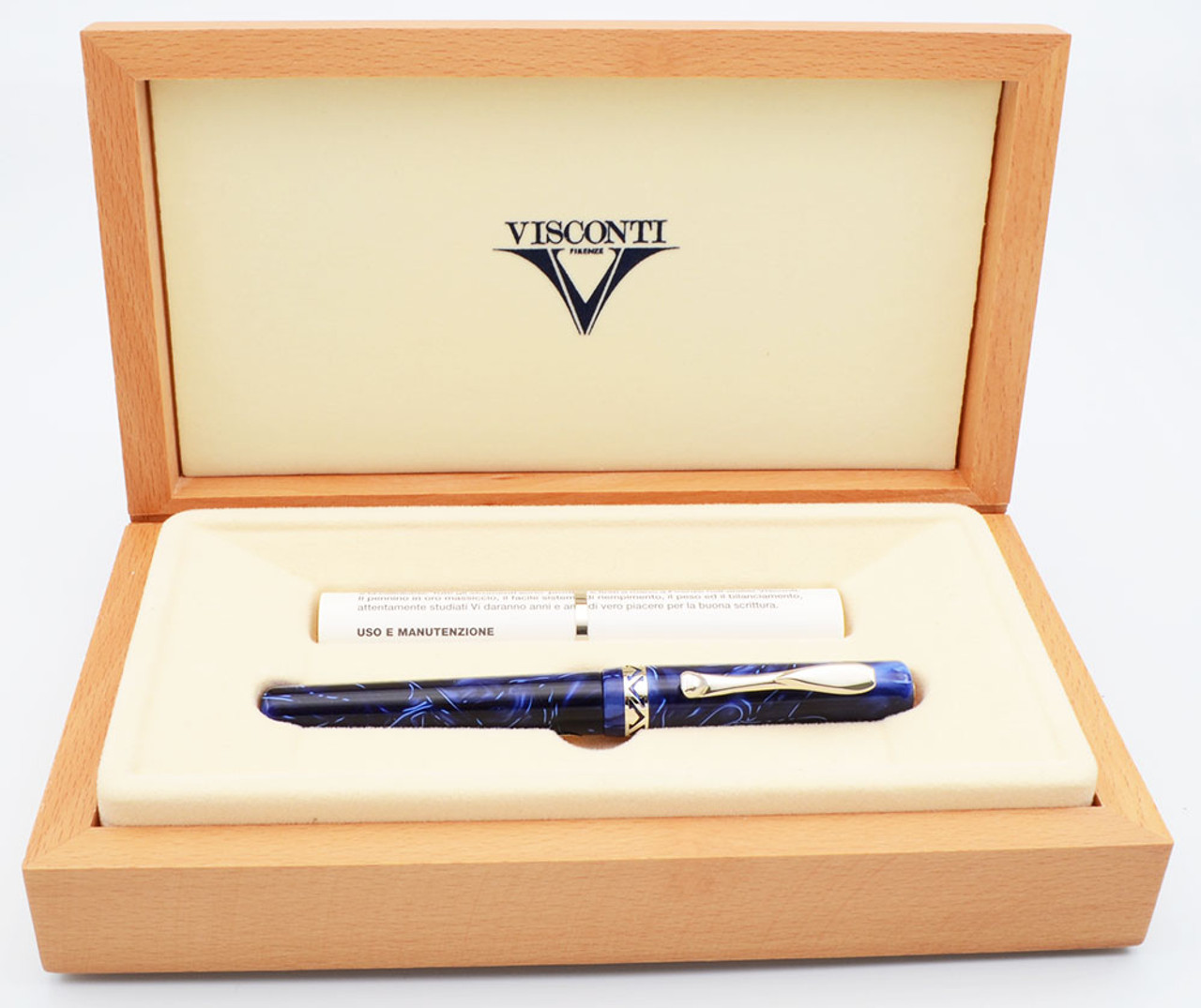 Visconti Kaleido Voyager Fountain Pen (1999) - Midnight Blue with Light Blue Swirls, C/C, 18k Fine Nib (Mint in Box, Works Well)