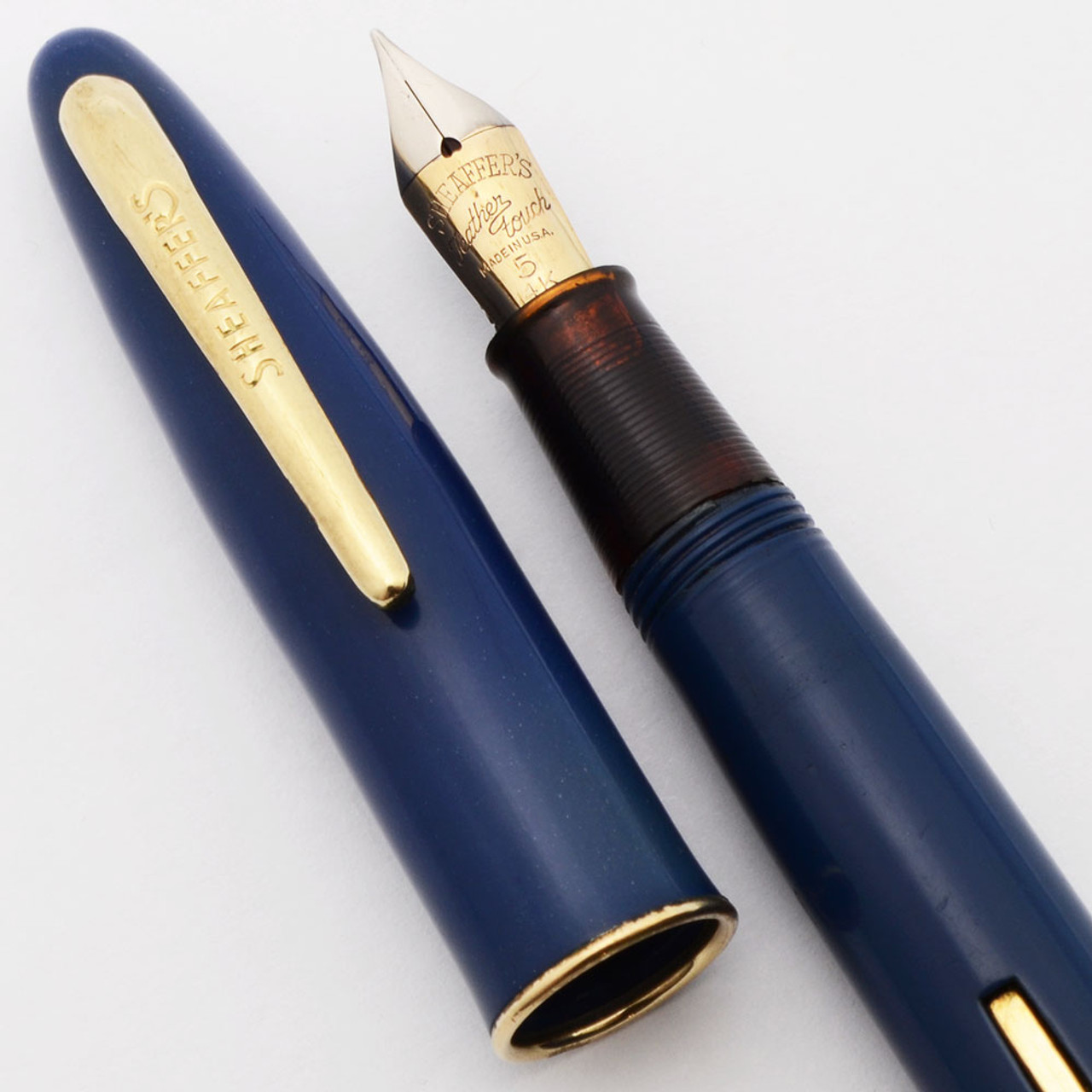 Sheaffer Craftsman (1940s) - Blue w GT, Lever Filler, Fine Feather Touch #5 Nib  (Very Nice, Restored)