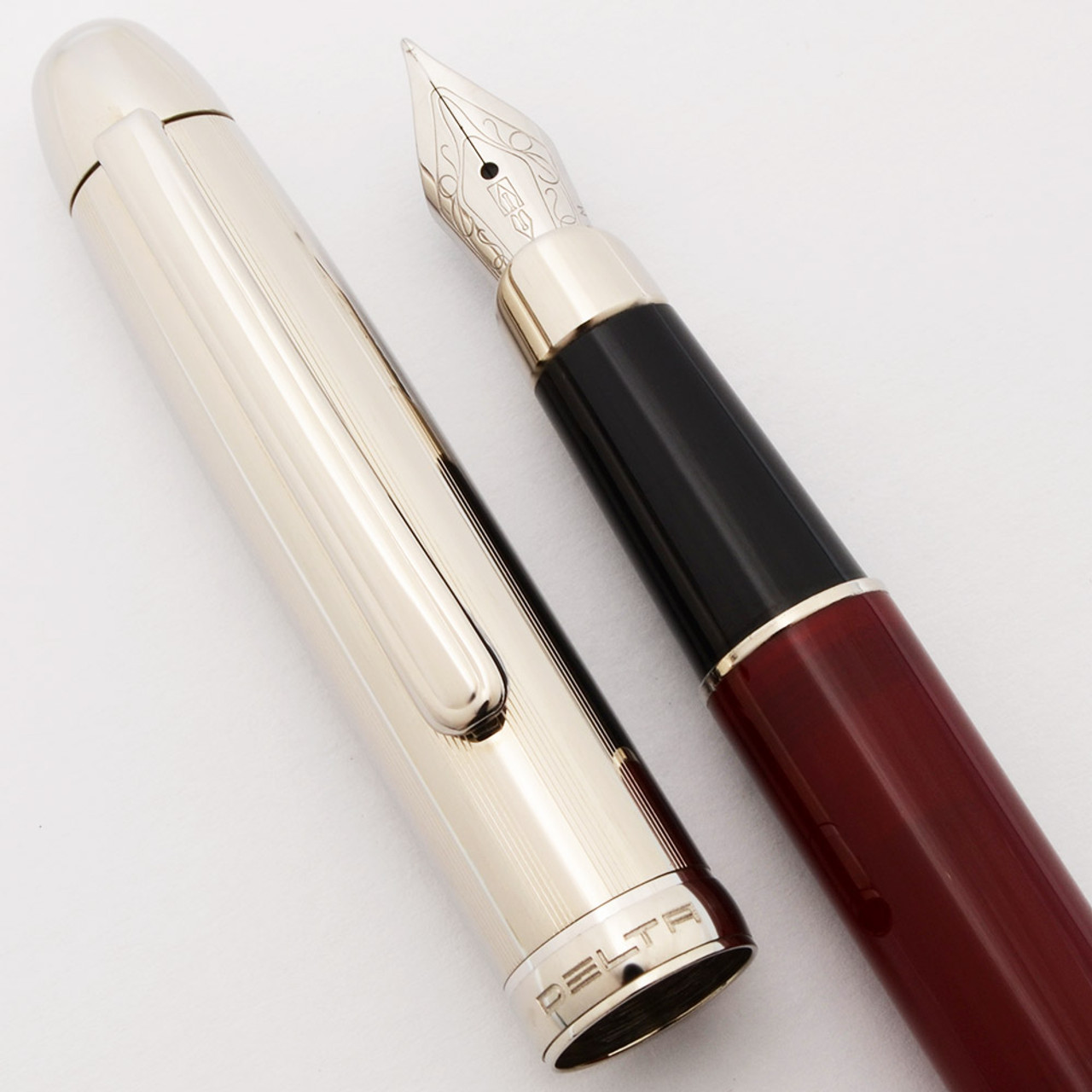 Delta Graffiti Fountain Pen - Red Enamel, Silver Colored Trim, Medium Steel Nib (Mint Condition, Works Well)