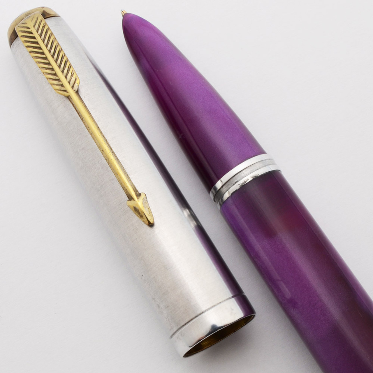 Parker 51 Kullock  Oversize Magnum "Fantasy" Aerometric - Purple Marble, Lustraloy Cap & Gold Clip, Medium 14k Nib (Excellent, Works Well)