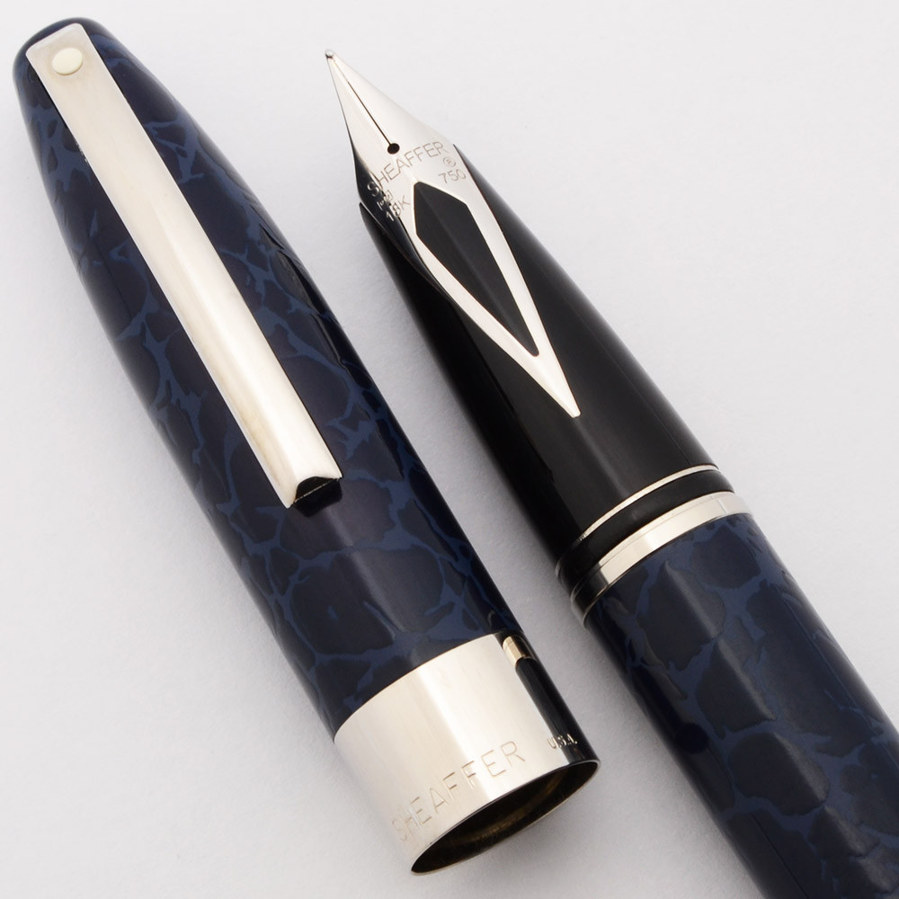 Sheaffer Legacy Heritage Fountain Pen (2004) - Blue Leather Lacquer, GP Trim, C/C, 18k Medium Nib (Near Mint in Box, Works Well)